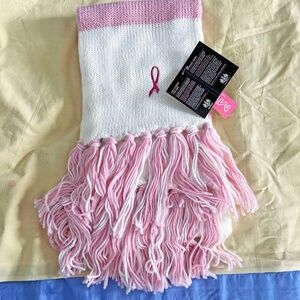 WINTER SCARF, KNITTED, WARM, PINK/WHITE, SUPPORTING BREAST CANCER RESEARCH,